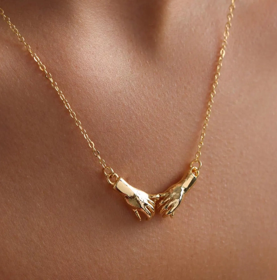 Pinky Promise Ride or Die Hand Necklace 18K Gold Waterproof
