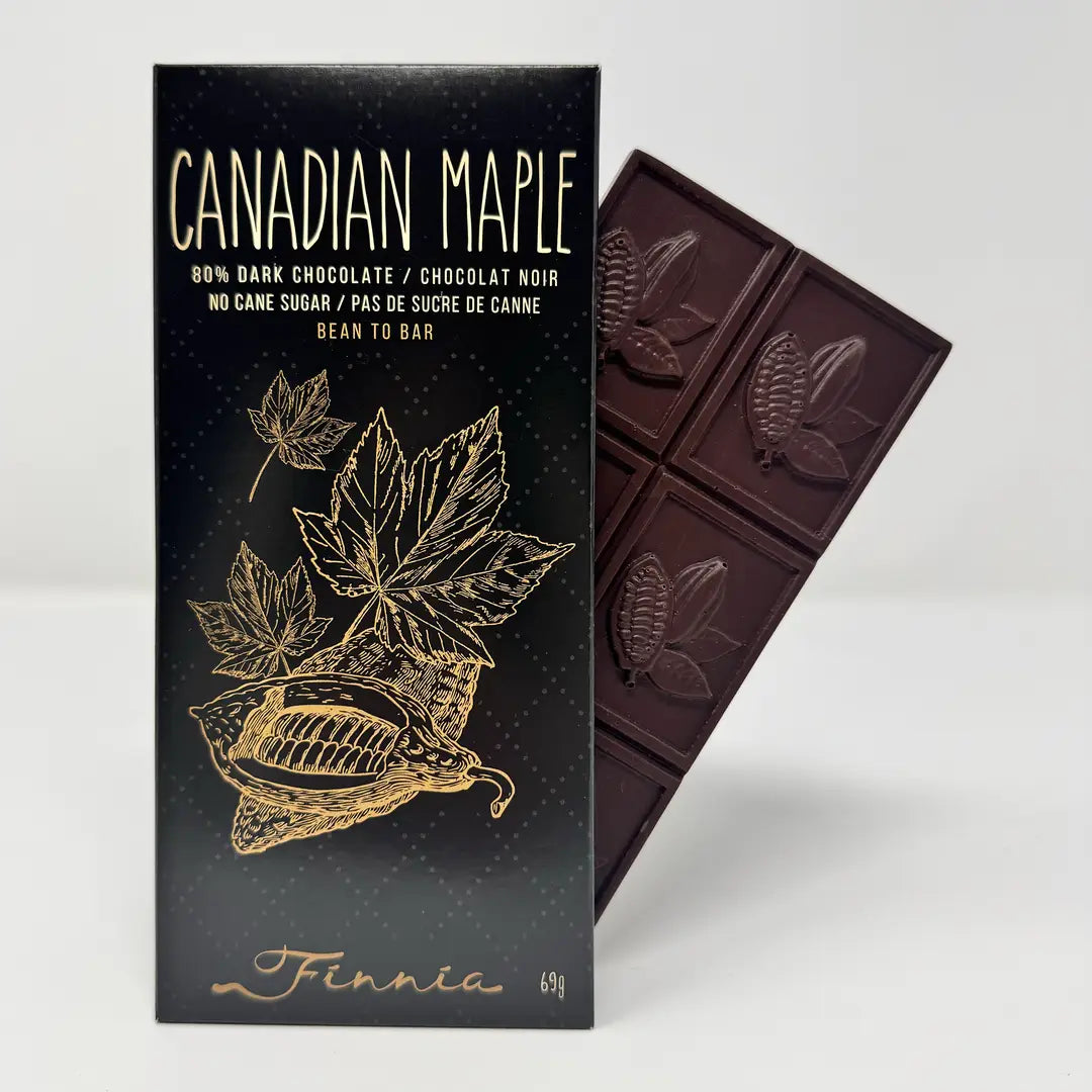 Chocolate Bar |Canadian Maple 80% Dark Chocolate Bar, Bean To Bar | Finnia Chocolate and Cacao