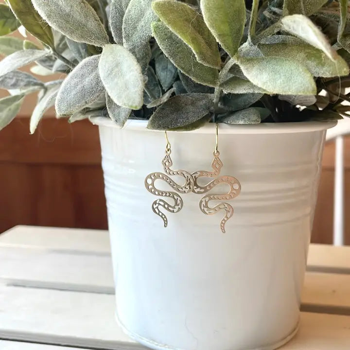 Earrings | Brass Moon Phase Snake