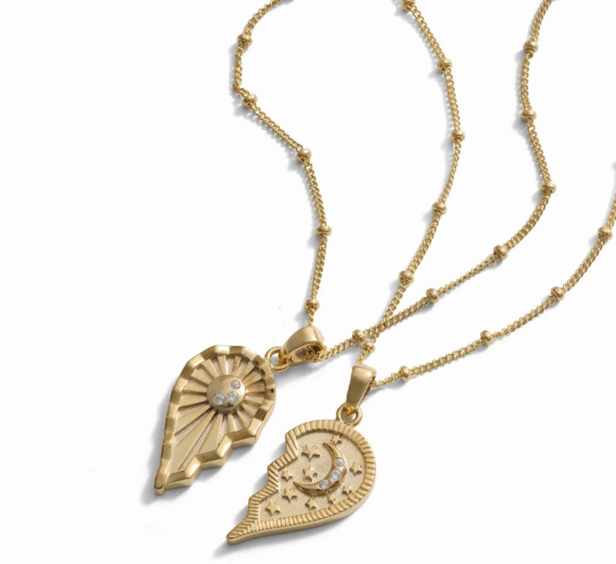 One Heart,One Sky,Light Over Dark- Heart Two Necklace -Bff