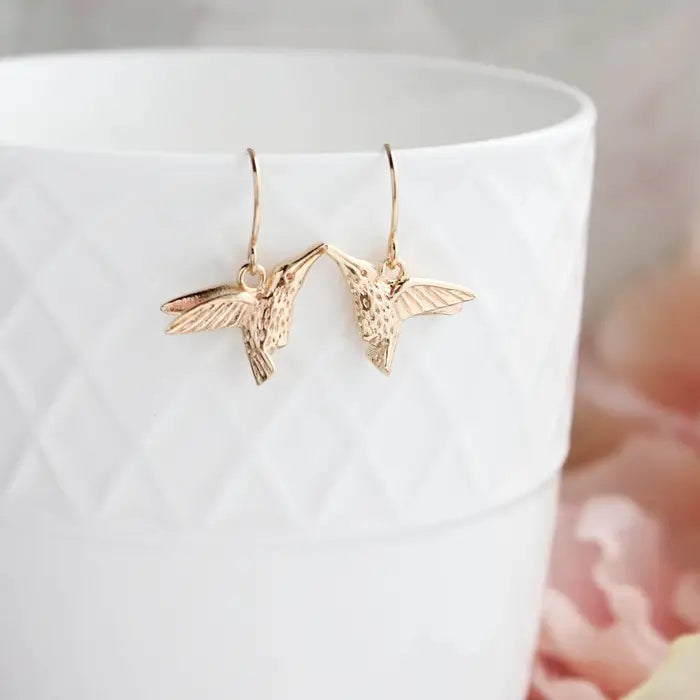 Hummingbird Earrings - Bright Gold