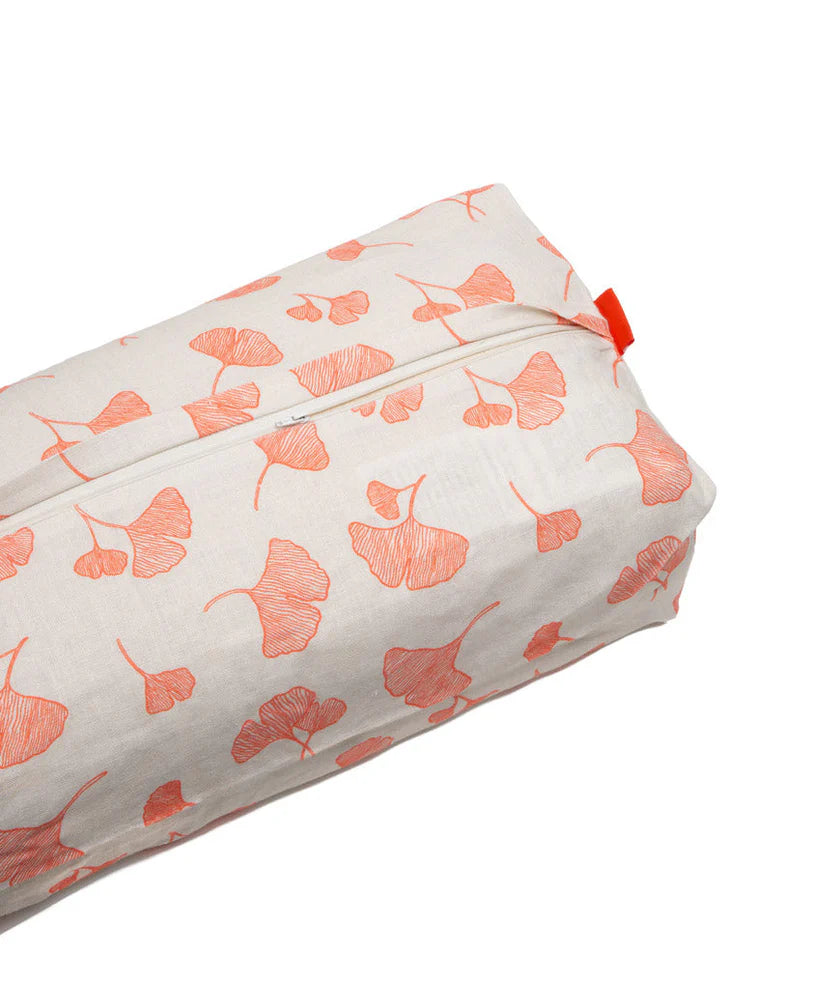 Rectangular pouch with orange floral pattern on a white background