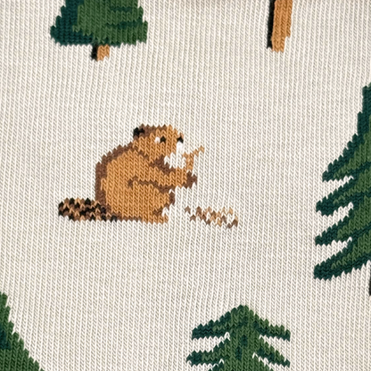 Friday Sock Co. - Men's Bear in Hat and Trees Mid-Calf Socks - Fun Outdoor