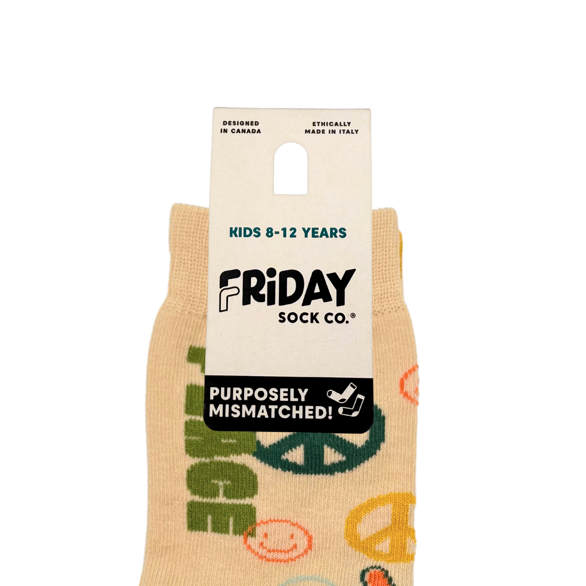 Friday Sock Co. - Kid's Peace and Love Crew Socks - Fun Patterns for Kids: Large (Age 8-12)