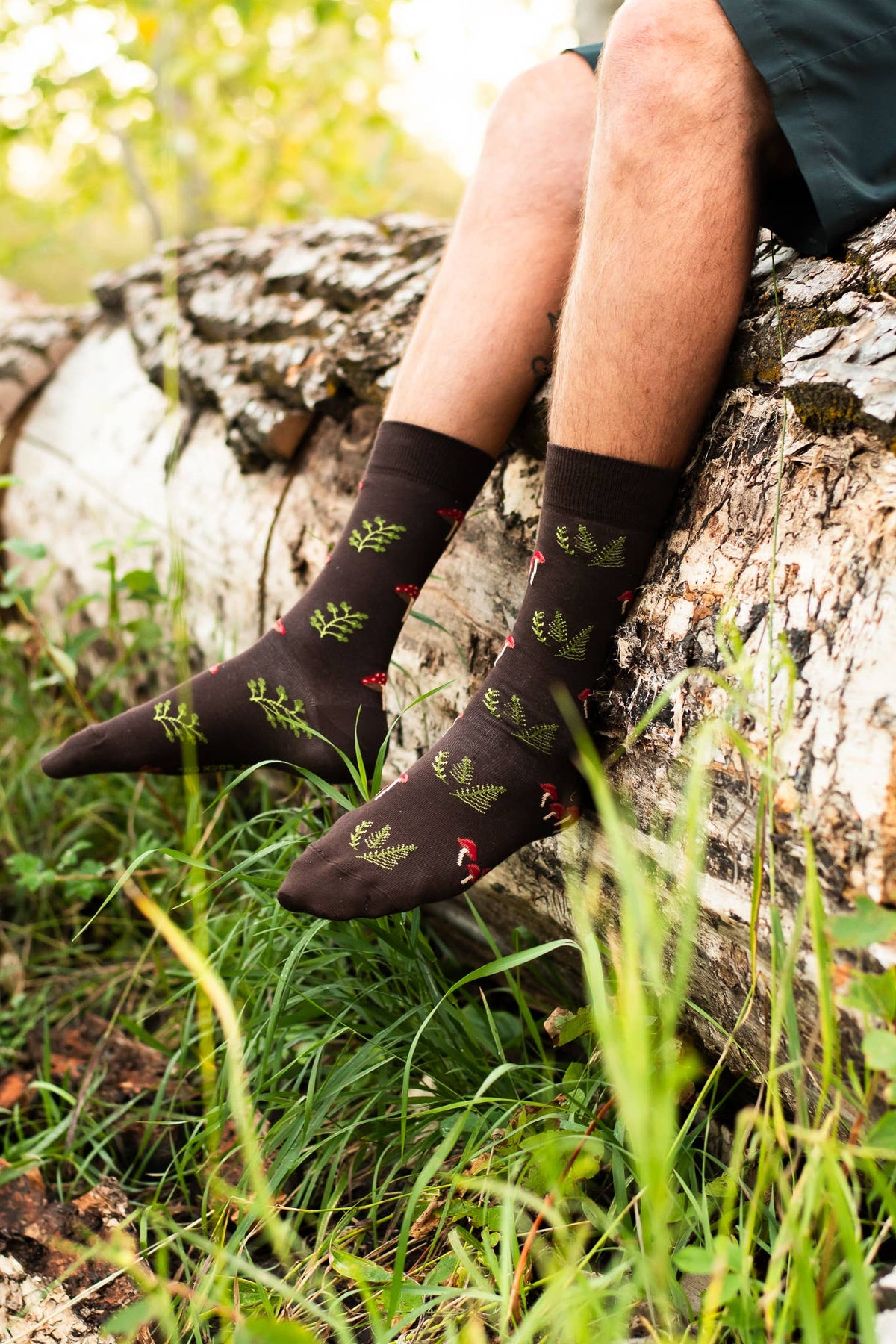 Friday Sock Co. - Men's Mushroom Forest Mid-Calf Socks- Colorful Gift Idea
