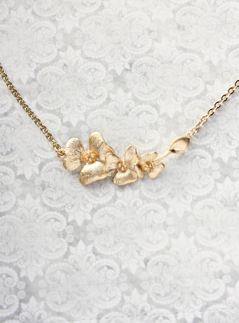 Gold Orchid Necklace | Flower Pendant| A Pocket Of Posies