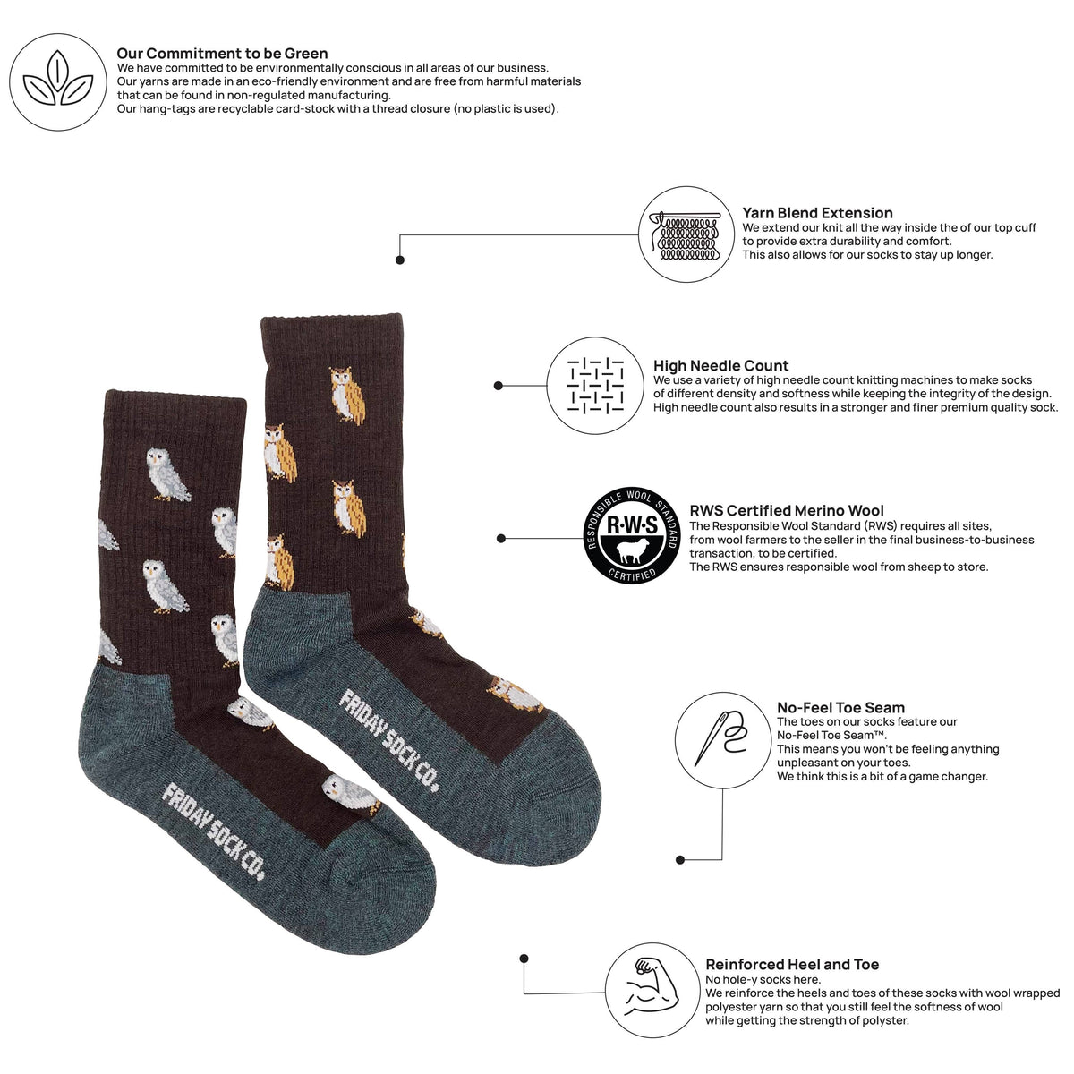 Friday Sock Co. - Women's Owl Merino Wool Socks - Premium Soft Comfort: Women’s 5 – 10