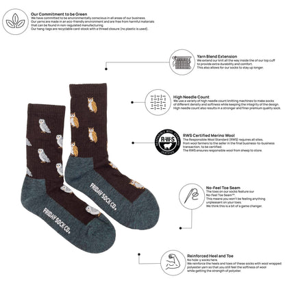 Friday Sock Co. - Women's Owl Merino Wool Socks - Premium Soft Comfort: Women’s 5 – 10
