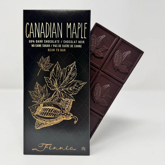 Chocolate Bar |Canadian Maple 80% Dark Chocolate Bar, Bean To Bar | Finnia Chocolate and Cacao