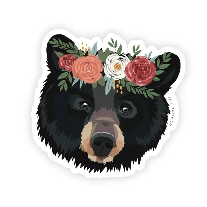 Jess' Paper Co - Bear in Floral Crown Sticker