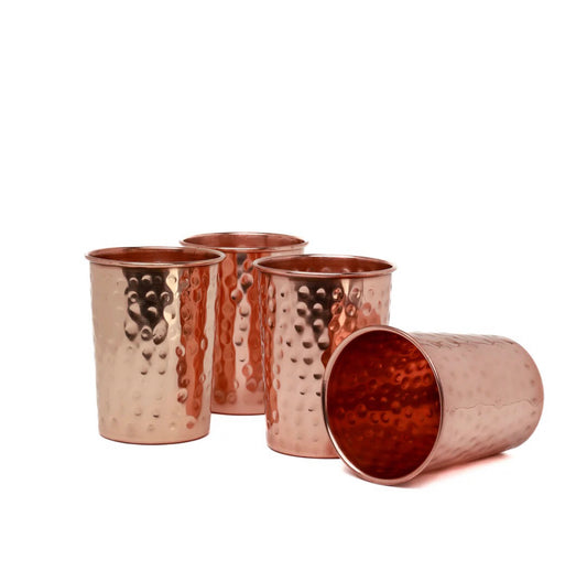 Vyasa Ayurveda Copper Hammered Tumbler Glasses - Set of 4 cups