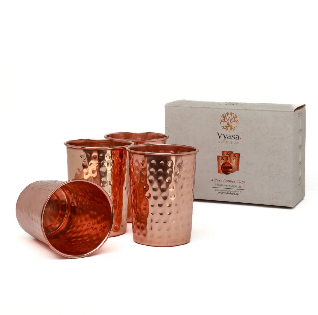 Vyasa Ayurveda Copper Hammered Tumbler Glasses - Set of 4 cups