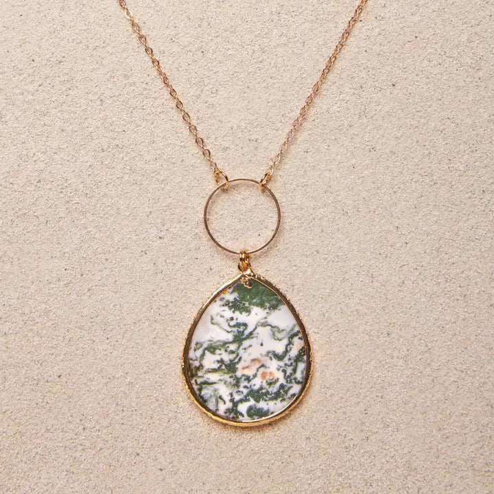 TISH Jewellery - Mya Moss Agate Teardrop Necklace