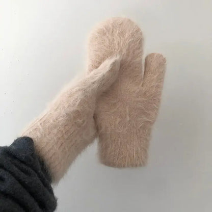 Billy Bamboo - Fluffy Angora Mittens - Neutral