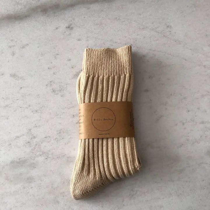 Billy Bamboo - Ribbed Cotton High Socks - Neutral