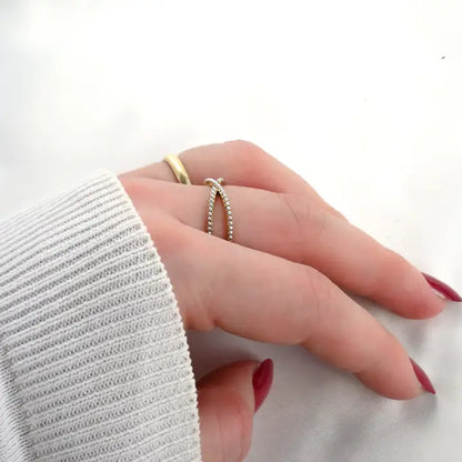 Blueyejewellery - Pave Pearl Criss Cross Ring