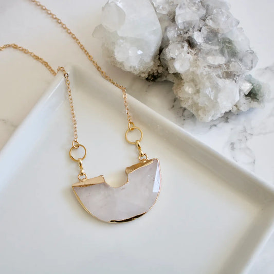 Taya // Half Round Clear Quartz Necklace