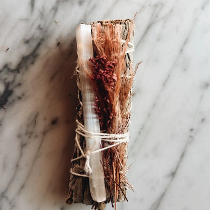 Smudge Bundle, with Sage, Selenite, and Wildflowers