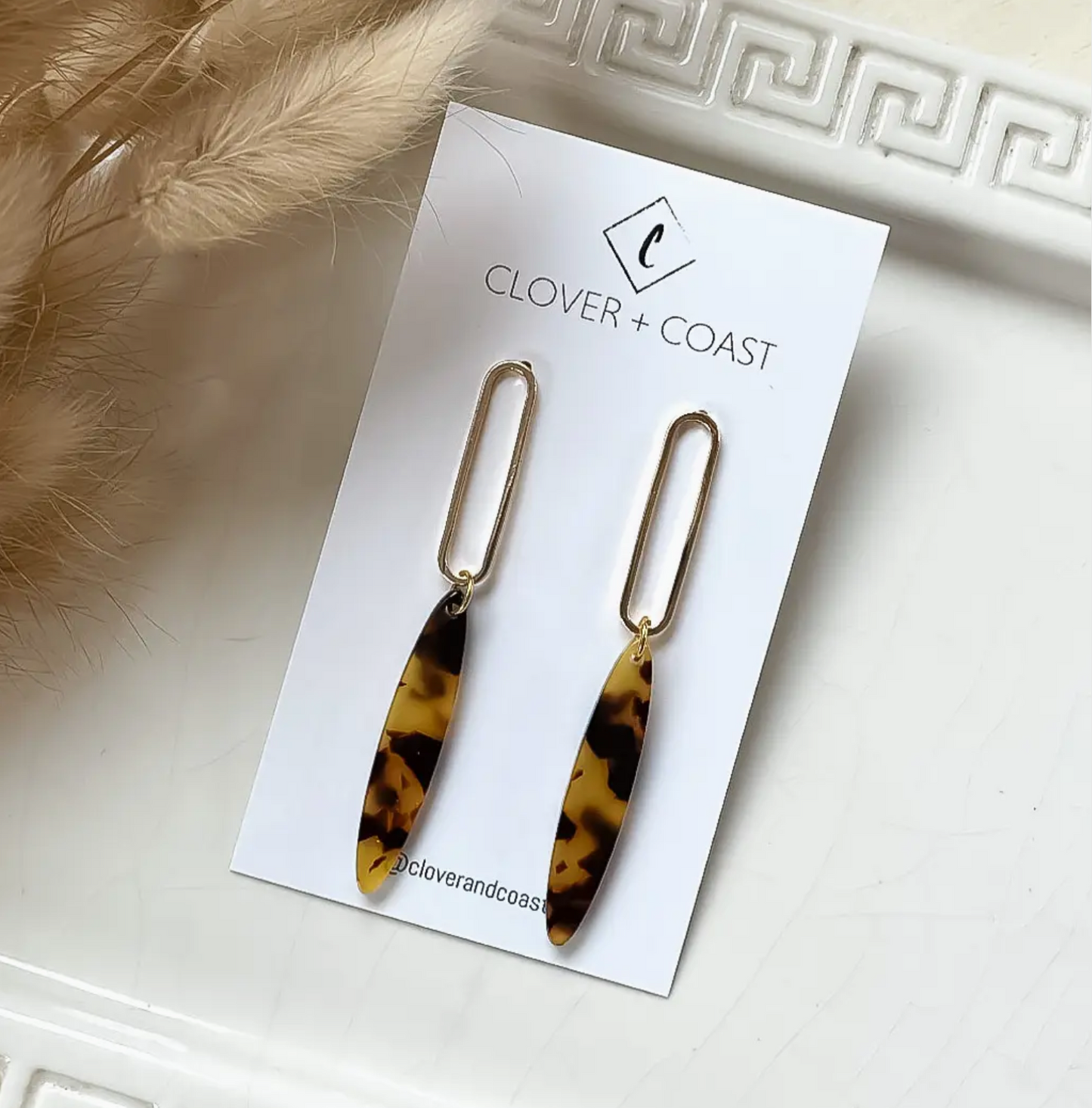 Earrings | Acetate Drop with Gold Plated Oval Stud