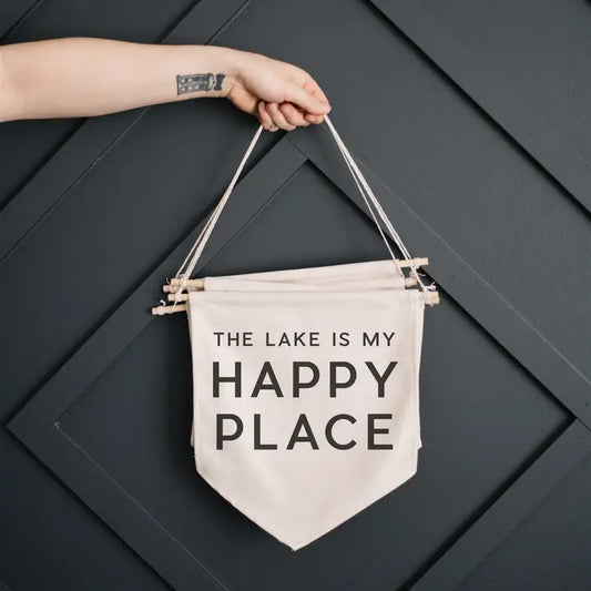 The Lake Is My Happy Place Canvas Banner