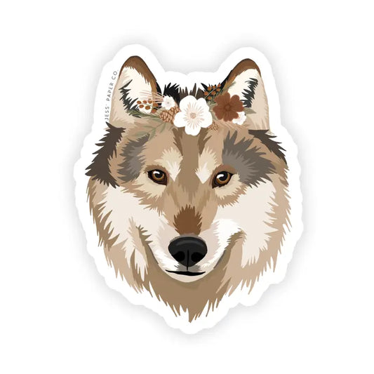 Jess' Paper Co - Wolf in Floral Crown Sticker