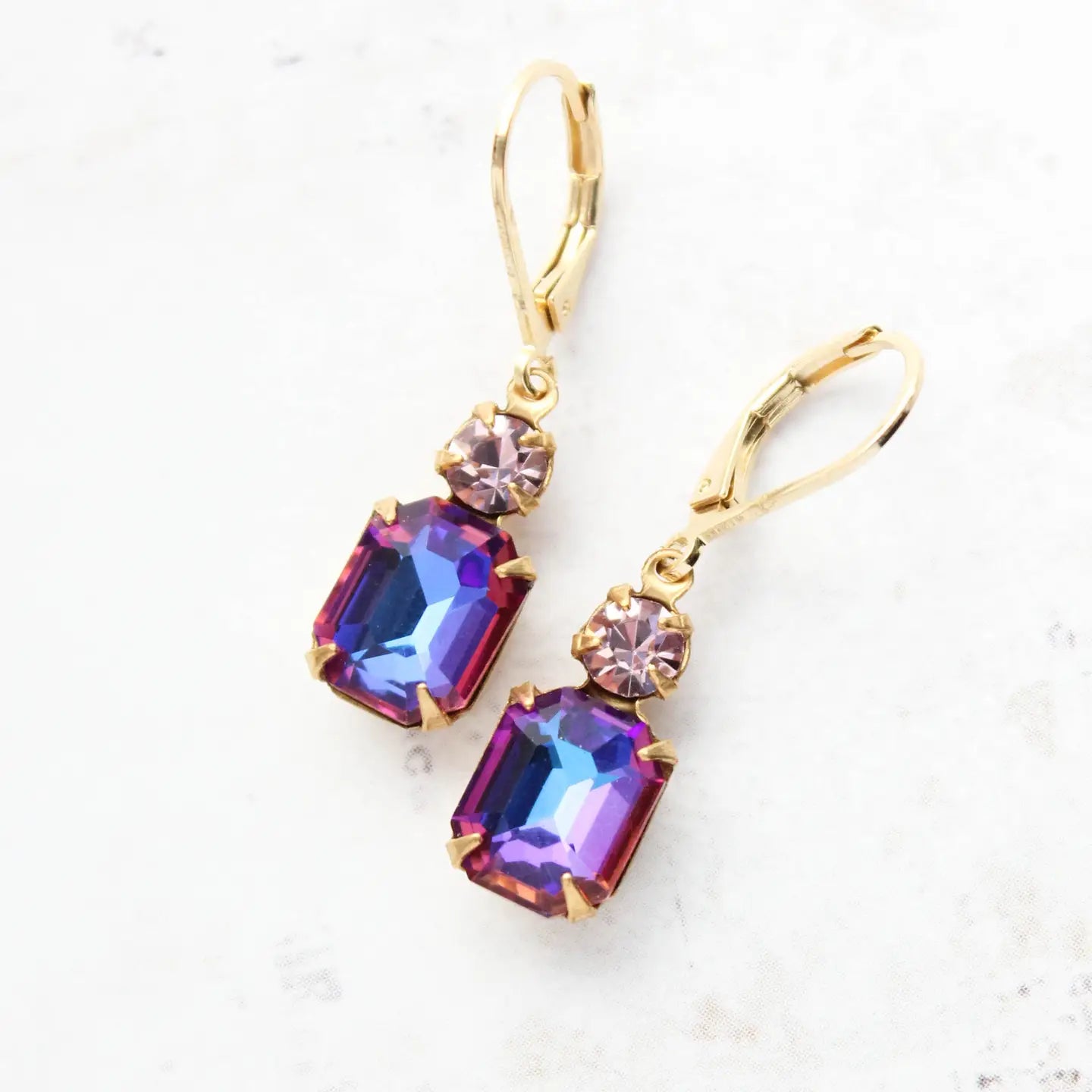 Small Drop Earrings | Amethyst and Dark Aurora | Purple Pink