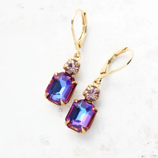 Small Drop Earrings | Amethyst and Dark Aurora | Purple Pink