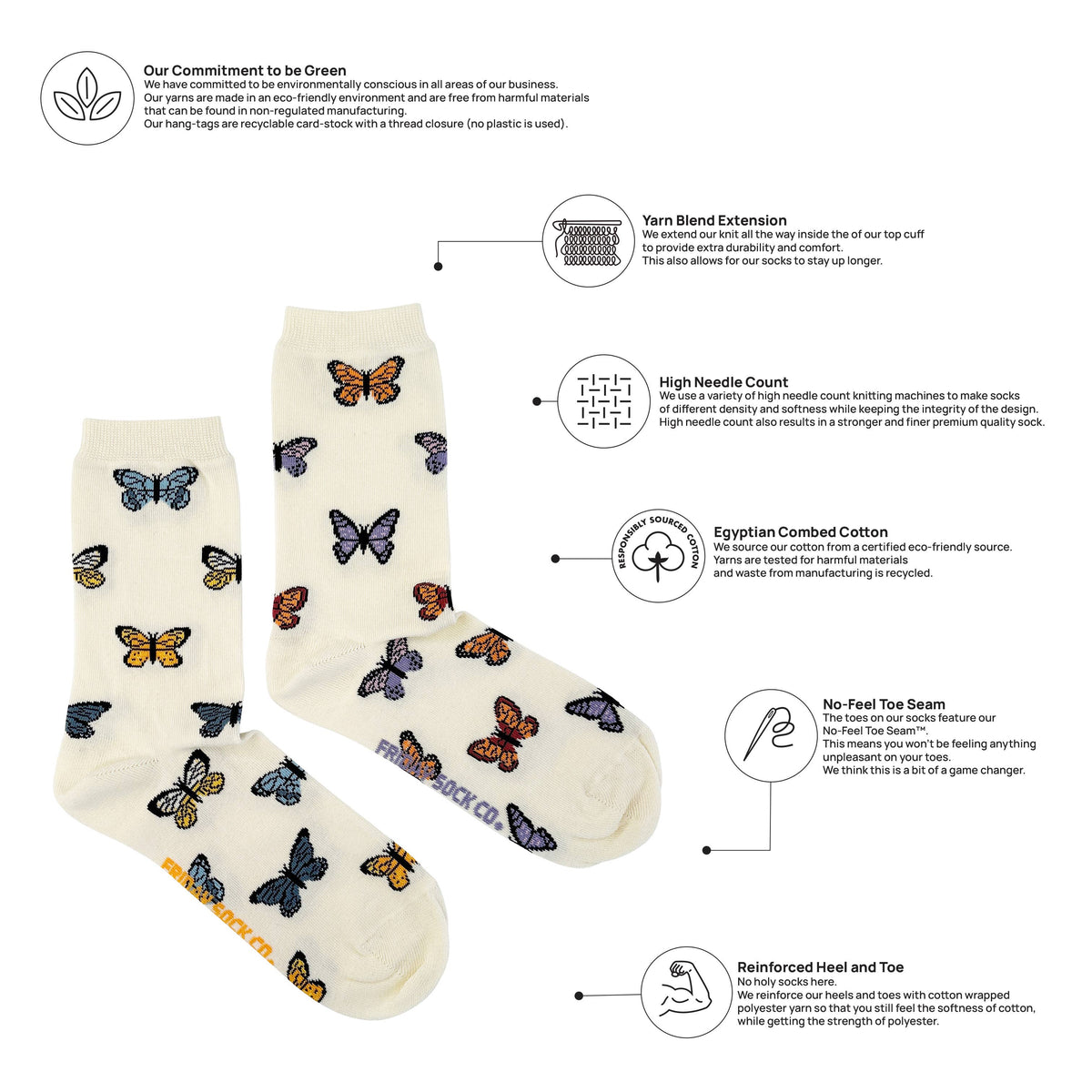 Friday Sock Co. - Women's Butterfly Crew Socks - Spring Mother's Day Gift: Women’s 5 – 10