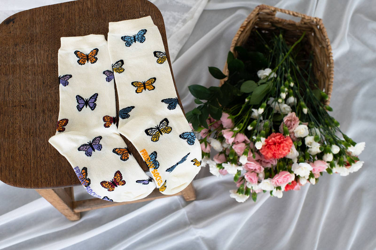 Friday Sock Co. - Women's Butterfly Crew Socks - Spring Mother's Day Gift: Women’s 5 – 10