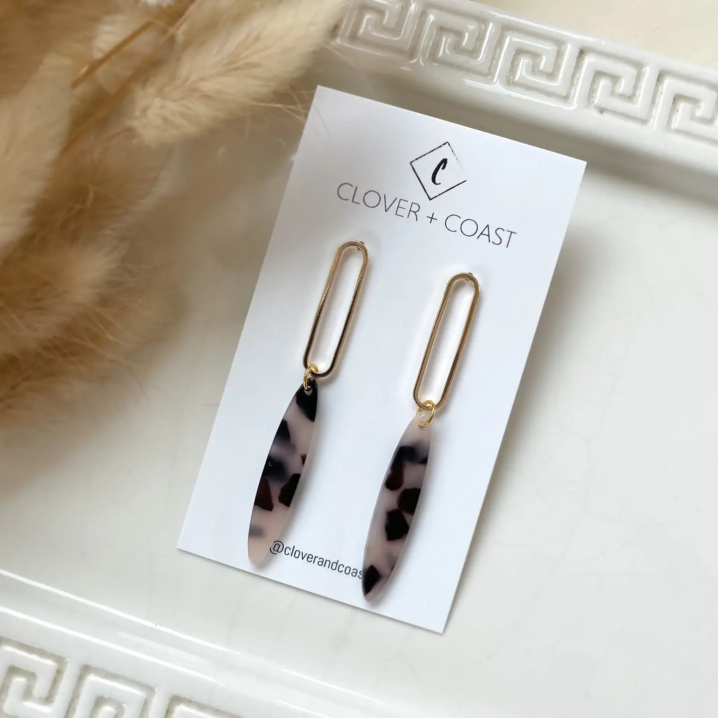 Earrings | Acetate Drop with Gold Plated Oval Stud