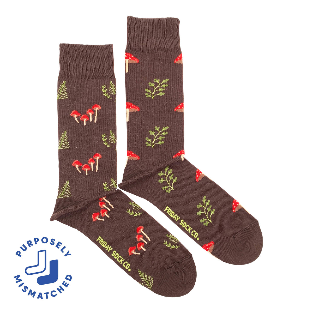 Friday Sock Co. - Men's Mushroom Forest Mid-Calf Socks- Colorful Gift Idea