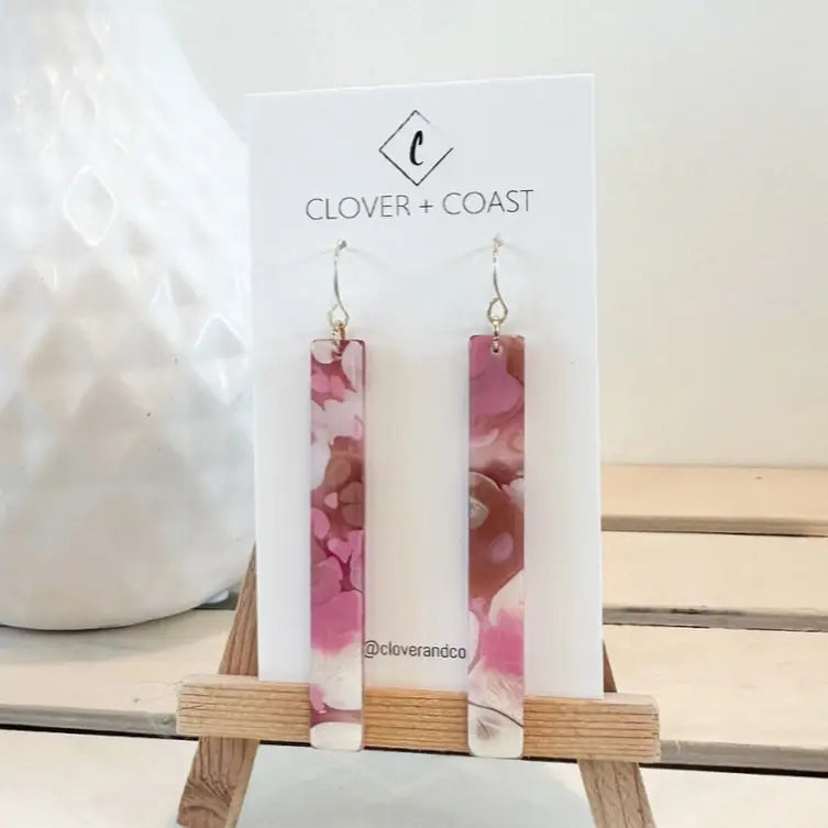 Earrings | Pink Marble Acetate Bar Earring