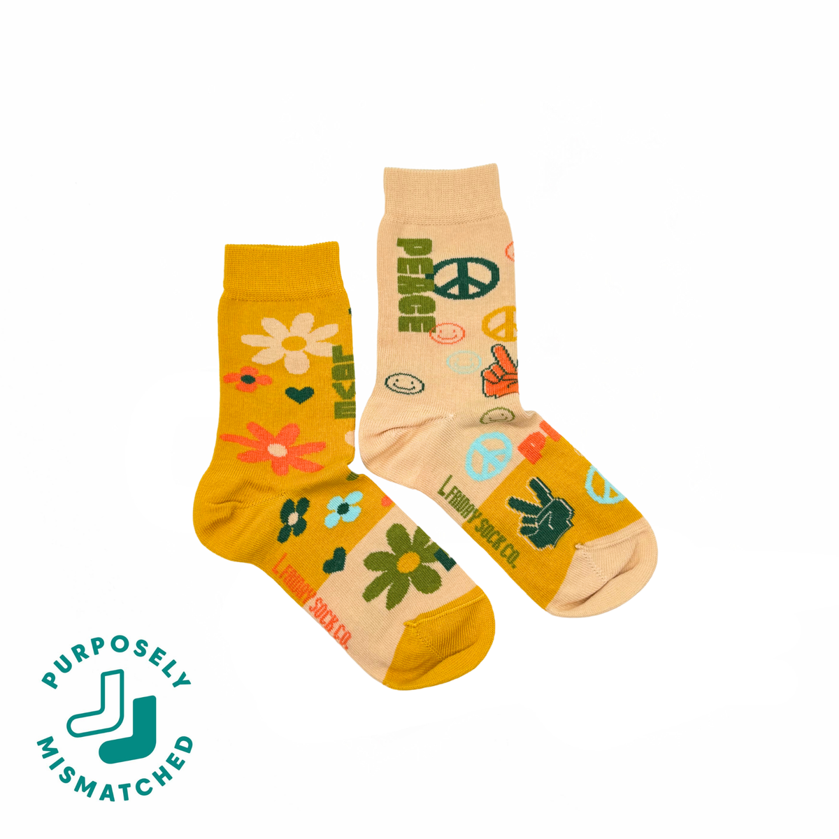 Friday Sock Co. - Kid's Peace and Love Crew Socks - Fun Patterns for Kids: Large (Age 8-12)