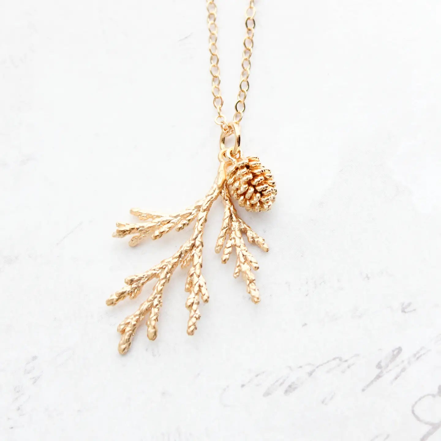 Cedar Branch Necklace with Pine Cone Charm