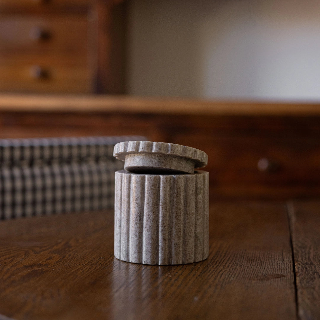Beige Gray Marble Fluted Jar by Luxe B Co