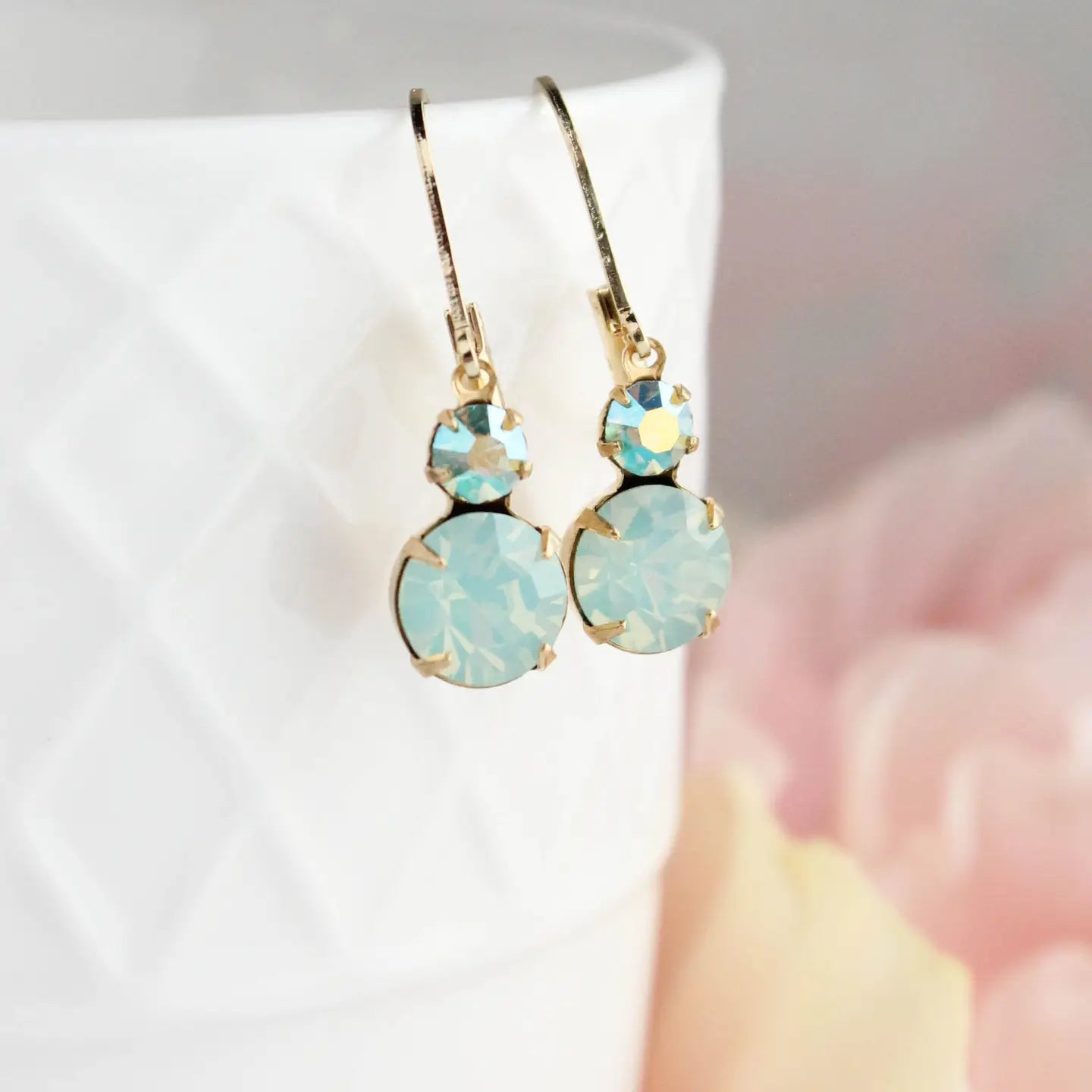 Small Earrings | Chrysolite Opal Glass | Mint Earrings